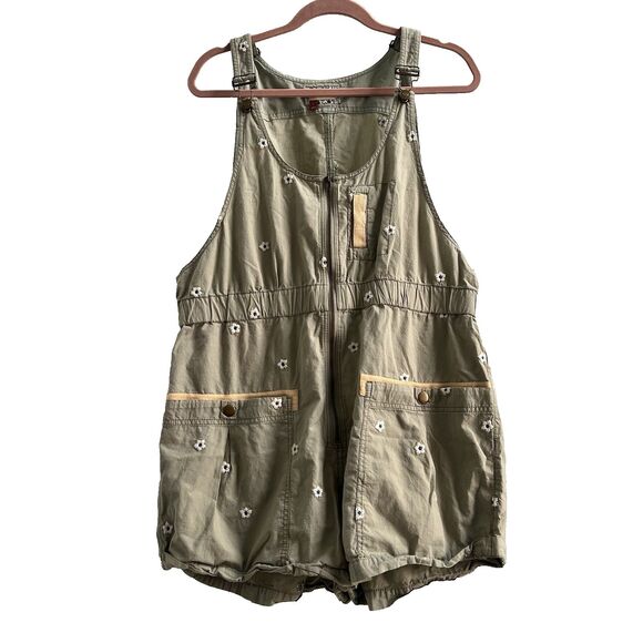 Anthropologie Pilcro Dessa Green And Daisy Overalls Romper Embroidered Large - Picture 3 of 11